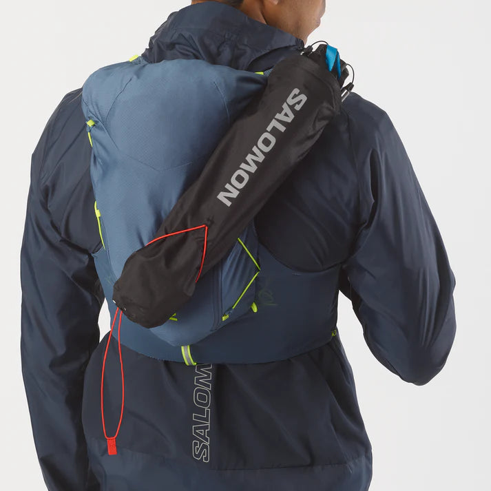 Chaleco de hidratación Salomon ADV Skin 12 Azul piedra, detalle del tejido y los acabados