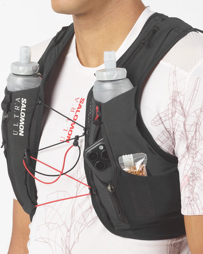 Chaleco de hidratación Salomon S/LAB Ultra 12 Negro, detalle del compartimento trasero